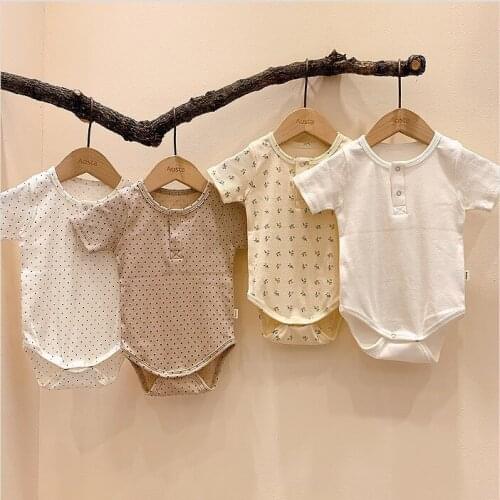 2020 Baby Summer Autumn Clothing 0-24m Toddler Kid Girl Boy Ribbed Rompers Solid Dot Flower Short Sleeve Jumpsuit Outfit Clothes