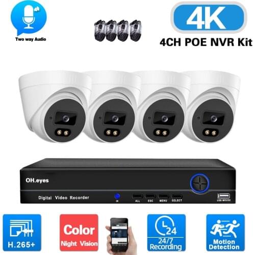 4K POE Security Dome Camera System Set 4CH NVR Kit Color Night Vision CCTV Video Surveillance IP Camera System Kit H.265 XMEYE