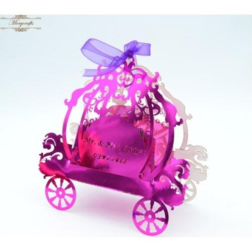 Laser cut carriage wedding luxury favors candy boxes with free ribbon