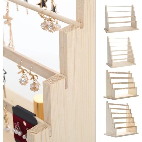 Tiered Wood Jewelry Showcase Rack Wooden Ring Earrings Display Stand Rack