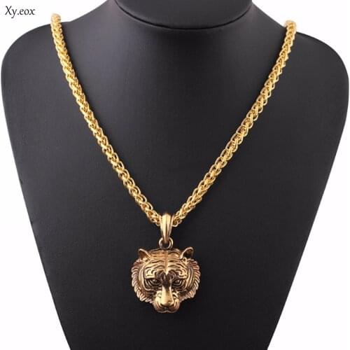 Mens Stainless Steel Luminous Glowing Tiger Head Pendant Chain Necklace