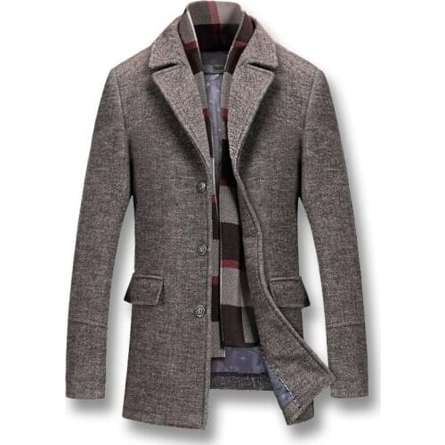 Business Casual mens Cotton Wool Jackets Autumn Winter mens Long Single-breasted thick Woolen coats male Slim Fit warm outwears