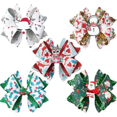 Faux Leather Hair Bows DIY Making Kit with Pre Cut Printed Pieces Material Pack without Clips Christmas Halloween Set,1Yc20681