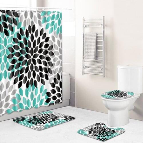 Geometric Pattern Home Decor Bath Mat Set Bohemia Style Bathroom Set with Shower Curtain Toilet Carpet Rugs Bathroom Floor Mats