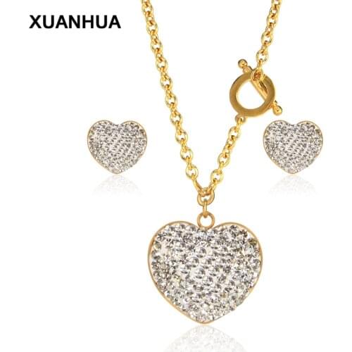 XUANHUA Heart Jewelry Sets Wedding Jewellery Stainless Steel Jewelry Women Necklace And Earing Set Gifts For Women Fashion 2019