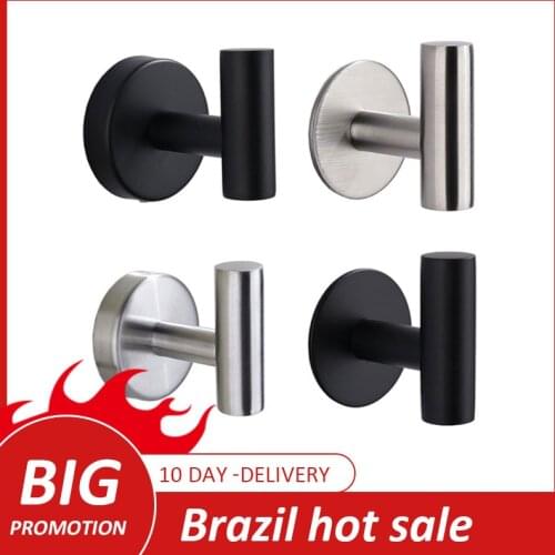 2PCS Wall Hook Stainless Steel Clothes Door Hanging Hooks Matte Black Adhesive Key Towel Holder Rustproof For Bathroom Kitchen