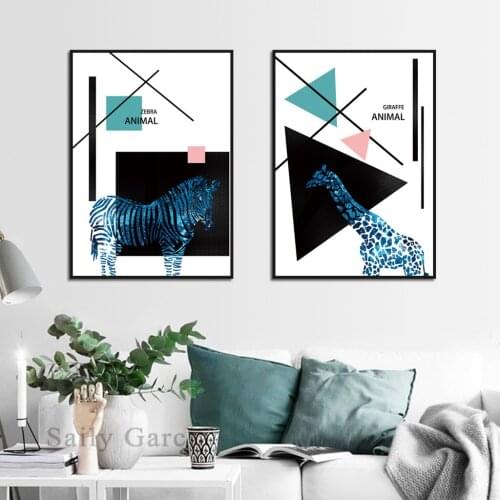 Nordic Simple Abstract Geometric Pattern Poster Animal Zebra Giraffe Canvas Painting Print Wall Art Picture Home Cuadros Decor