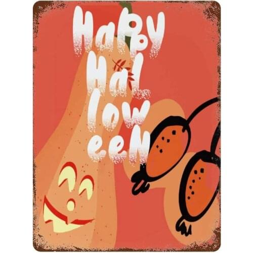 NoBrands Vintage Retro Metal Tin Sign Wall Decor Art Happy Halloween Smiling Pumpkin Illustration Home Decor Plaque Poster Man