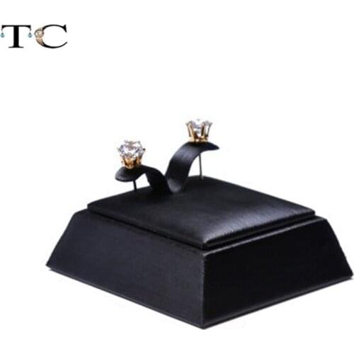 Tower Style Earring Holder Jewelry Display Rack Window Showcases Showed Earrings Stand Black Leather