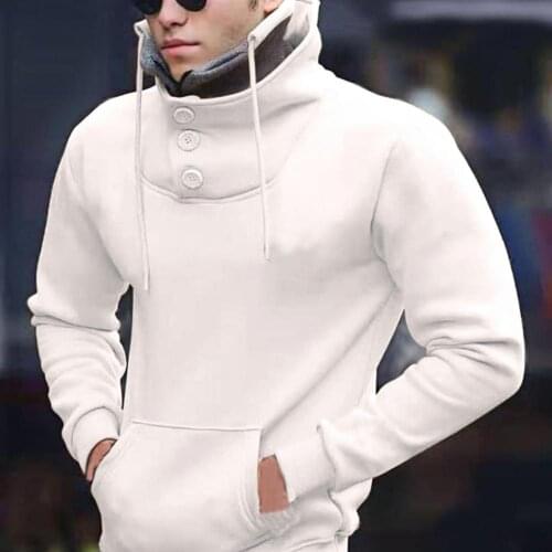 2021 New Autumn Men Hoodies Solid Color Pullover Sweatshirts Long Sleeve Hoodies Winter Turtleneck Buttons Casual Sweatshirt