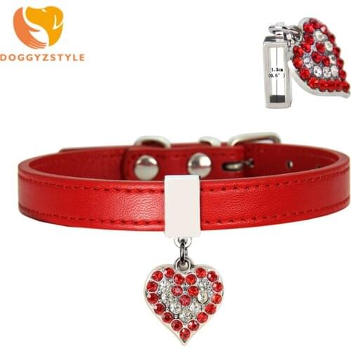 DOGGYZSTYLE Adjustable Dog Collar Crystal Heart Bling Diamonds Rhinestone Pendant Pets Collars Puppy Cat Leash Accessories