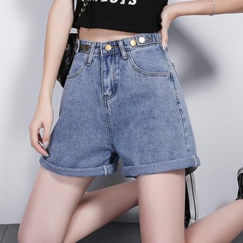 2021 Summer Women Casual Denim Shorts High Waist Loose Ladies Korean Fashion Buttons Wide Leg Jeans Shorts Female Fashion