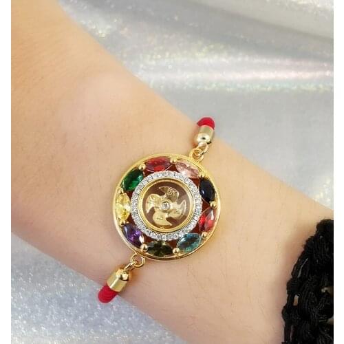 Rotating windmill Gold color Lucky Crystal Stone Braided Rope Energy Bangles & Bracelets for woman or man