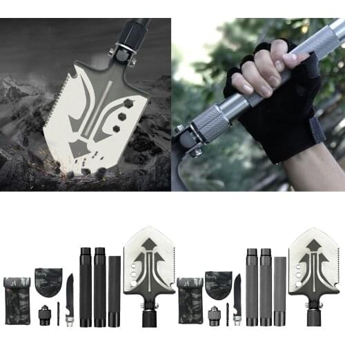All-in-one Folding Survival Shovel Axe Gear Kit Outdoor Tactical Multi Tools with Bag for Gardening Fishing Hiking Backpacking