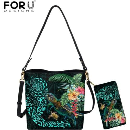 FORUDESIGNS Female Shoulder Bag And Purse 2pcs Set Samoan Polynesian Turtle Printing Female Crossbody Totes Handbags Bolsa Femme