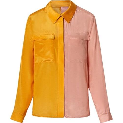 Women Colorblock Blouses Loose Long Sleeve Casual Shirts Tops Original Quality