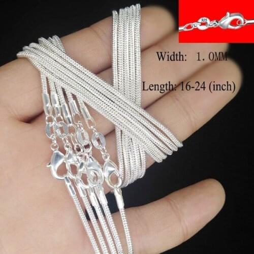 10pcs/ lot high quality promotion wholesale women jewelry silver plated snake chain fashion pendant chain 16 18 20 22 24"