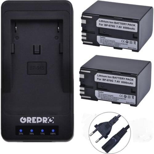 2Pcs BP-970G BP970G BP-975 Battery + LED USB Charger for Canon BP 970G, EOS C100, GZ-HD30AC, HD40AC, HD3AC, XF100, GZ-MS100AC