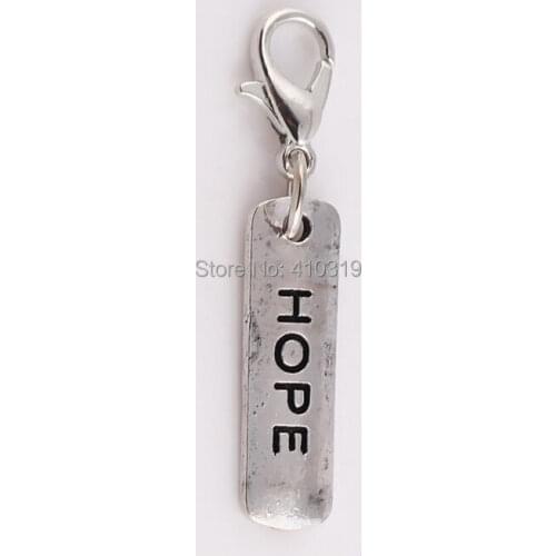 20pcs/lot Silver Plated HOPE Floating Pendant Charms with Lobster clasp for Memory Locket