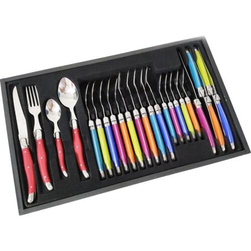 24pcs in black Pine Wood Box Dinnerware Set Stainless steel Dinner Set Steak Knife Fork Teaspoon Rainbow Cutlery