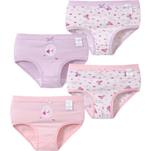 4Pcs/Lot Girl Panties Soft Cotton Kids Under Shorts Sets Cartoon Pink Designs Toddler Girls Panties 2-18Y Children Underwear