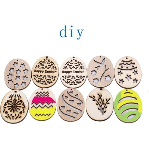50Pcs DIY Wood Chips Easter Eggs Hanging Ornaments Happy Easter Eggs Wooden Craft Easter Decorations For Home