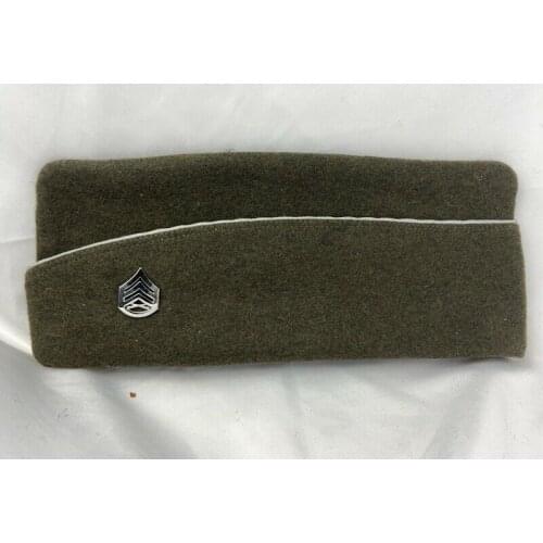 WW2 US WOOL GARRISON CAP & US MARINE CORPS STAFF SERGEANT RANK silver INSIGNIA SOLDIER MILITARY HAT WAR REENACTMENTS