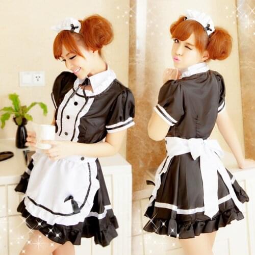 Anime Lolita French Maid Cosplay Costume Apron Dress Girls Woman Waitress Maid Halloween Party Stage Performance Outfit C45M63