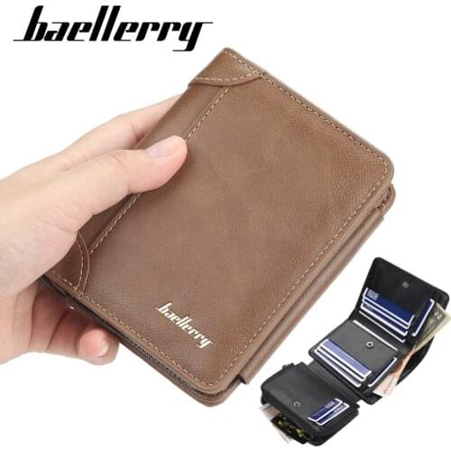 Baellerry Brand Design Men PU Leather Wallet With Zipper Coin Pocket Business Big Capacity Male Short Money Purse Card Holder