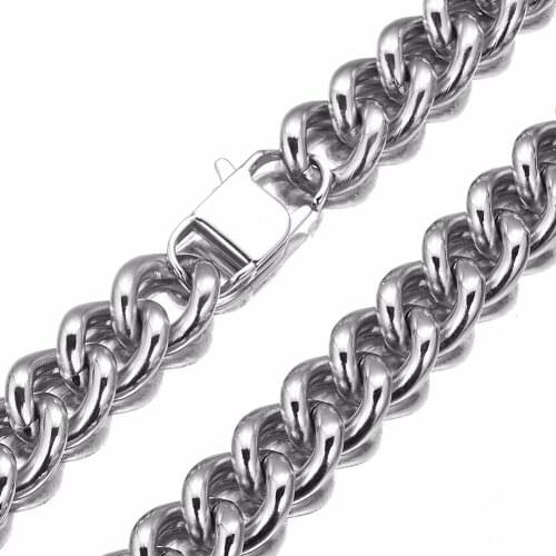 Granny Chic 7"-40" 316L Stainless Steel 15mm Heavy Silver color Curb Mens Cuban Chain Necklace jewelry