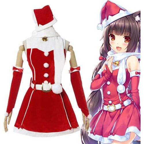 Game NEKOPARA Chocola Cosplay Costumes Christmas Party Vanilla Sexy Red Dress Hat Costume for Women Girls Halloween Outfit