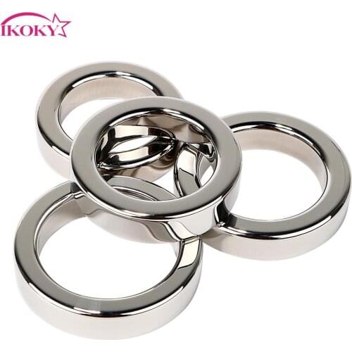 IKOKY Delay Ejaculation Metal Cock Ring Sex Toys for Men Male Penis Ring Stainless Steel Various Sizes Male Chastity Device