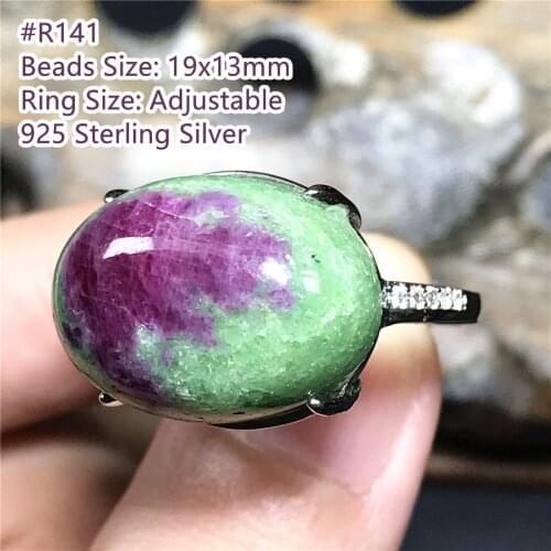 Top Natural Ruby Zoisite Ring Silver Sterling Jewelry For Women Man Healing Love Crystal Oval Beads Stone Adjustable Ring AAAAA