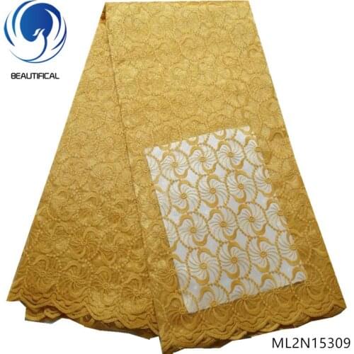 BEAUTIFICAL gold tulle lace fabric african french net lace 5 yards dresses lace material ML2N153