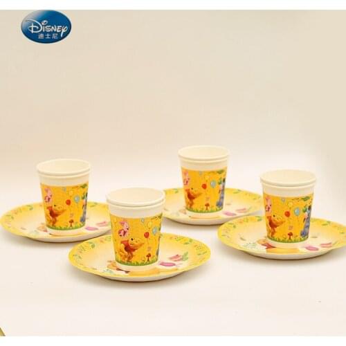 24pcs/lot beautiful Party Supplies Winnie the Pooh Theme for 12kids Birthday Party Decoration Tableware set plate+cup