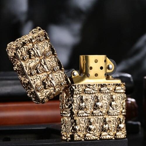 Creative Kerosene Lighter City of All Evil Copper Case Windproof Gift Cool Lighter Tobacco Accessories Gift for Men Lighter