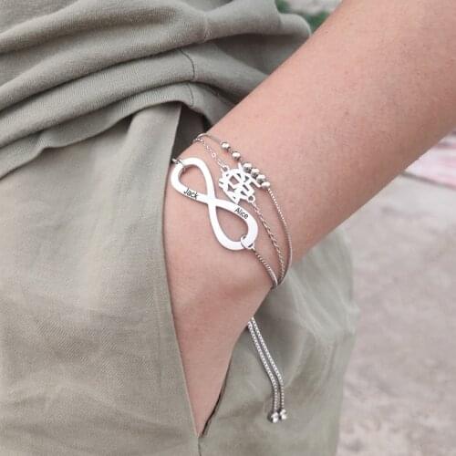 Custom Infinity Name Bracelet Femme Silver Color Engrave Stainless Steel Jewelry Personalized Infinity Nameplate Charm Bracelet
