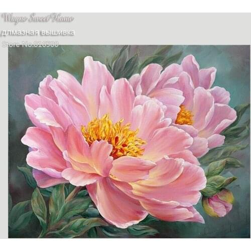 Diy Diamond Painting Cross Stitch Pink Flower Crystal Square Diamond Set Unfinish Decorative Diamond Embroidery Needlework Craft