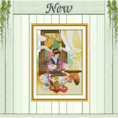 Play the lyre classical girl painting decor counted printed on canvas DMC 11CT 14CT Cross Stitch kits embroidery needlework Sets