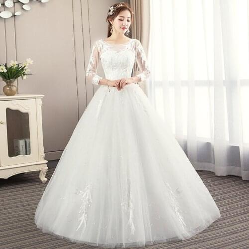 2020 New Arrival Embroidery Appliques Three Quarter Wedding Dresses Sweetheart Lace Up Ball Gown Princess Illusion Bride Dress