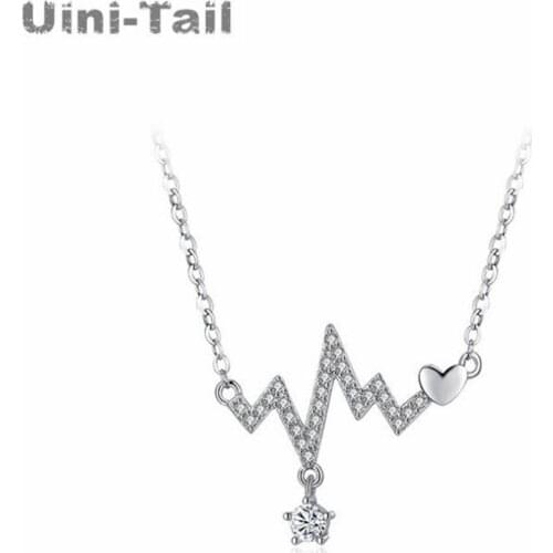 Uini Tail new design 925 sterling silver heartbeat micro inlaid necklace simple temperament trend niche high-quality jewelry