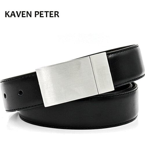 Genuine Leather Luxury Strap Male Plain Belts Buckle For Trousers Reversible Belts Men High Quality Cow Belt 3.5 cm Width