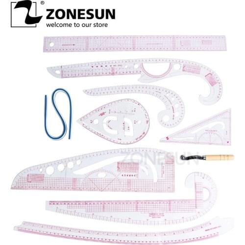 ZONESUN Screwing Measuring Tool Clothing Design Angle Ruler 9pcs Ruler 1 pcs Tool