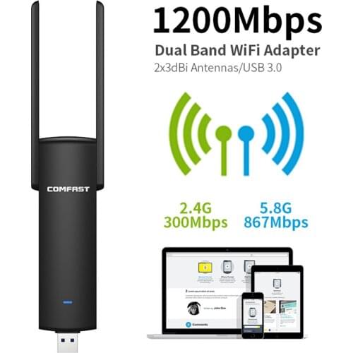 USB Wifi Adapter 1200Mbps Dual Band Wi-fi Dongle 2.4Ghz + 5Ghz Computer AC Network Card USB 3.0 Antenna 802.11ac/b/g/n Practical