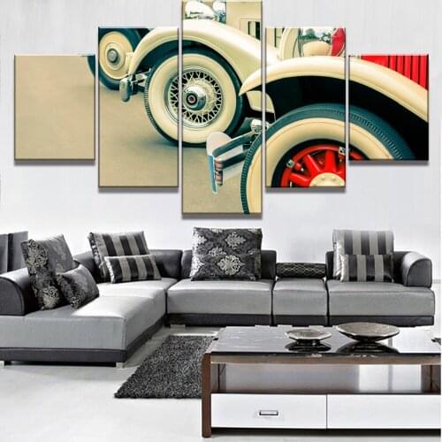 Wall Art Canvas Prints Painting 5 Piece Classic Cars Lineup Posters Modern Vintage Bedroom Framework Home Decorations