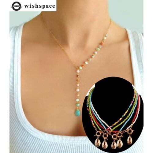 Wishspace new Bohemian glass bead spring and summer women fashion necklace Shell beach wind jewelry wholesale