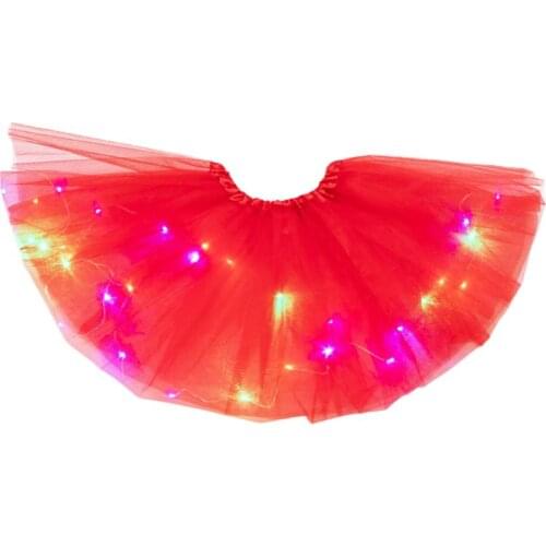 Women Girls Starry Sky Star Sequins Tutu Skirt LED Light Up Neon Colorful Layered Tulle Ballet Dance Party Short Dress