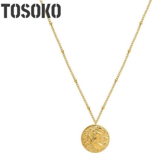 TOSOKO Stainless Steel Jewelry Round Cupid Square Pendant Necklace Femininity Simple Clavicle Chain BSP907
