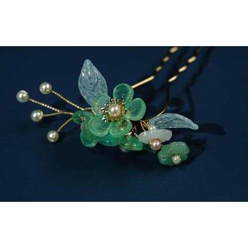 High Quality Handmade Vintage Simulated Pearls Flower Hairpins Clips U Shaped Hair Sticks Bride Wedding Leaf Hair Jewelry Gift