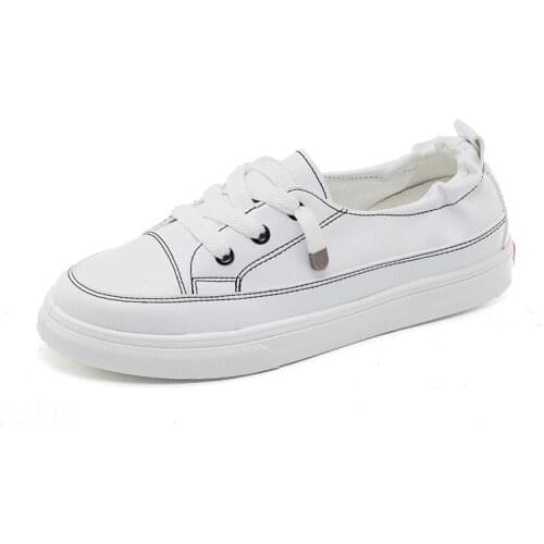 2019 New Women Casual White Shoes Soft Leather Comfortable Shoes Women Soild Spring and Autumn Solid Slip on Flats XWD7669